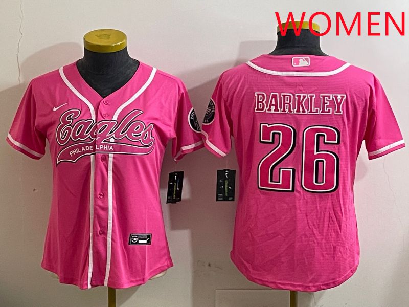 Women Philadelphia Eagles 26 Barkley Pink Jointly Name 2025 Nike Limited NFL Jersey style 7